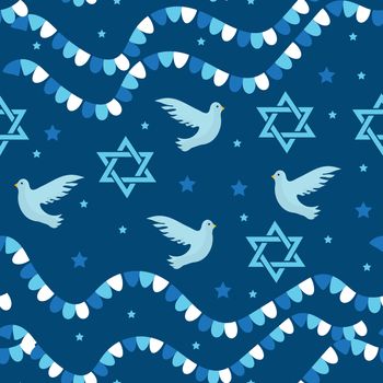 Happy Israel Independence Day seamless pattern with flags and bunting. Jewish Holidays endless background, texture. Jewish backdrop. illustration