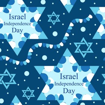 Happy Israel Independence Day seamless pattern with flags and bunting. Jewish Holidays endless background, texture. Jewish backdrop. illustration