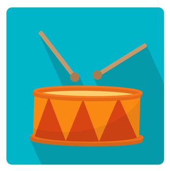 Drum a musical instrument icon flat style with long shadows, isolated on white background. illustration