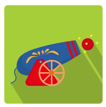 Circus Cannon icon flat style with long shadows, isolated on white background. illustration