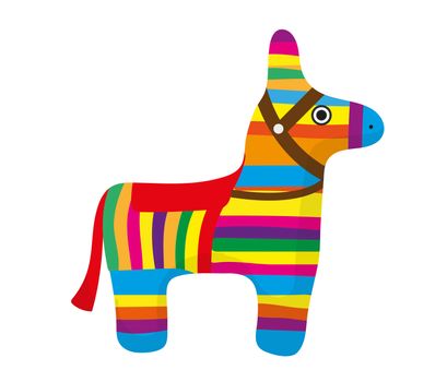 Pinata icon, flat style. Donkey colorful. Isolated on white background. illustration, clip-art