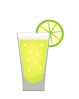 Stack of tequila with a lime slice icon flat, cartoon style. Drink isolated on white background. Alcoholic cocktail. illustration