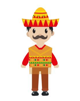 Mexican in a traditional suite icon flat, cartoon style. Man isolated on white background. illustration, clip art