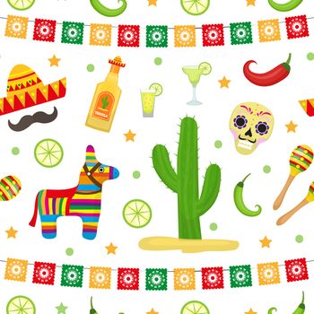 Cinco de Mayo seamless pattern. Mexican holiday endless background, texture. illustration