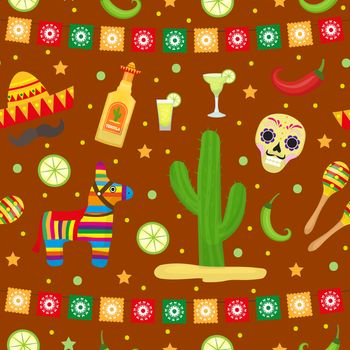 Cinco de Mayo seamless pattern. Mexican holiday endless background, texture. illustration