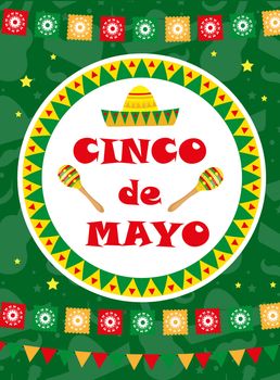 Cinco de Mayo greeting card, template for flyer, poster, invitation. Mexican celebration with traditional symbols. illustration