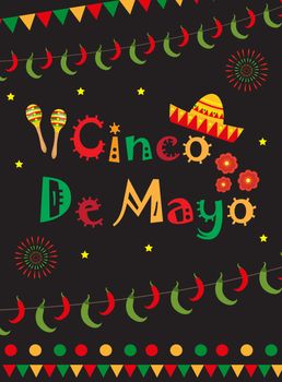 Cinco de Mayo greeting card, template for flyer, poster, invitation. Mexican celebration with traditional symbols. illustration