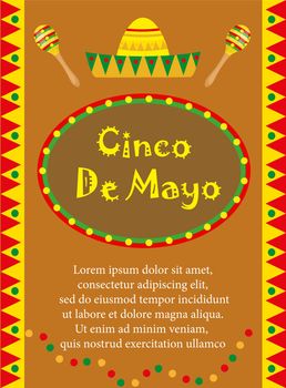 Cinco de Mayo greeting card, template for flyer, poster, invitation. Mexican celebration with traditional symbols. illustration