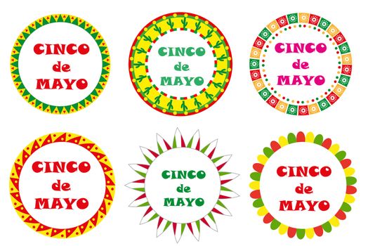 Cinco de Mayo set of round frames with space for text. Isolated on white background. illustration