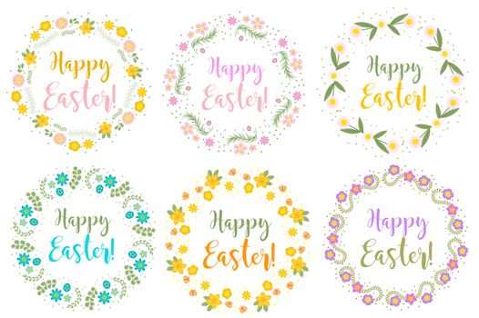 Happy Easter set floral frame for text, isolated on white background. illustration