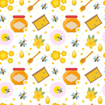 Honey seamless pattern. Beekeeping endless background, texture. illustration