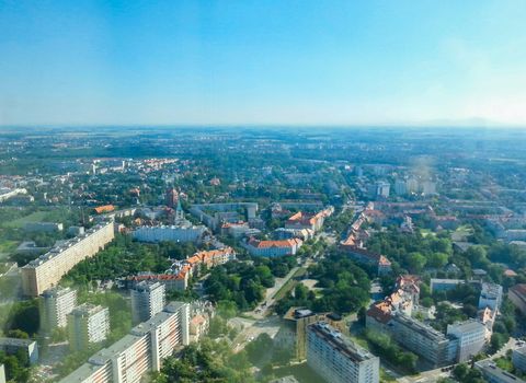 Colorful panorama of Wroclaw city from highground