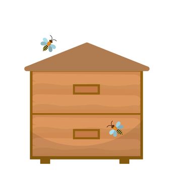 Bee house icon, flat style. Apiary isolated on white background. illustration, clip-art