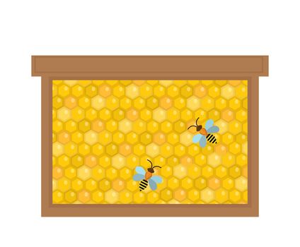 Honeycomb in wooden frame icon, flat style. Isolated on white background. illustration, clip-art