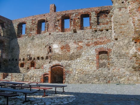 Old castle ruins renovated with bricks