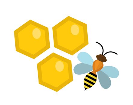 Honeycomb and bee icon, flat style. Isolated on white background. illustration, clip-art