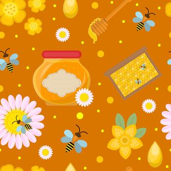 Honey seamless pattern. Beekeeping endless background, texture. illustration