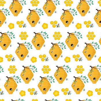 Honey seamless pattern. Beekeeping endless background, texture. illustration