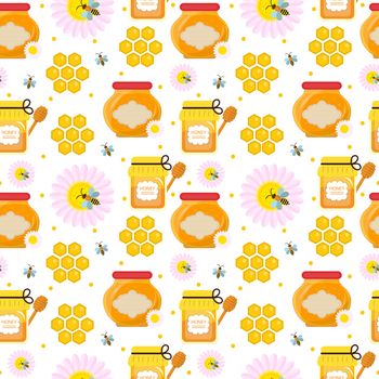 Honey seamless pattern. Beekeeping endless background, texture. illustration