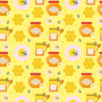 Honey seamless pattern. Beekeeping endless background, texture. illustration