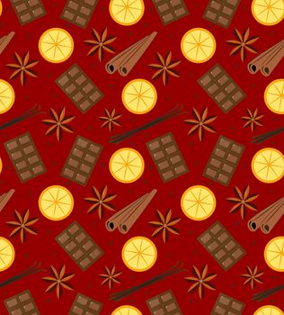 Spices seamless pattern. Mulled wine and chocolate endless background, texture. illustration