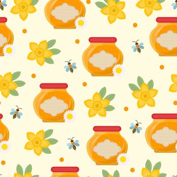 Honey seamless pattern. Beekeeping endless background, texture. illustration