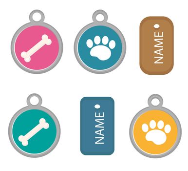 Medallion, dog tag set of icons, flat, cartoon style. Isolated on white background. illustration, clip-art