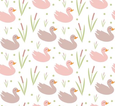 Swans cute seamless pattern. Modern princess swan repetitive texture. Holiday endless background, backdrop. illustration