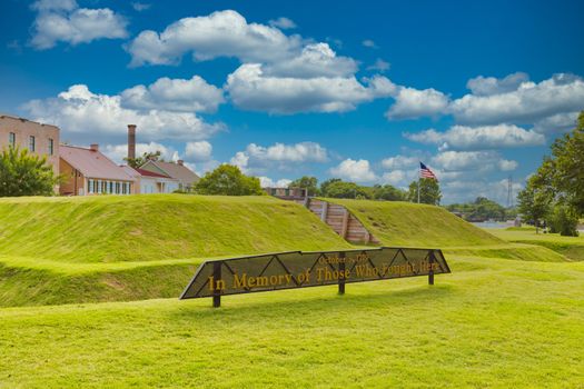 A Revolutionary War memorial on an old grass bunker in Savannah, Georgia