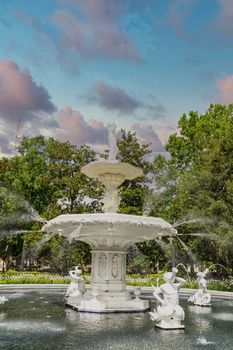 Beautiful old fountain in Forsyth Park in Savannah, Georgia