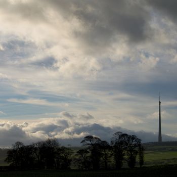 View of Emley morr transmitting station in Yorkshire, UK