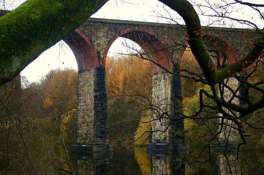 Railway aqueduct spanning a reservoir in Lancashire