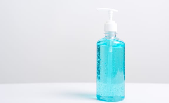 Plastic dispenser sanitizer alcohol gel pump bottle for washing hand hygiene prevention of coronavirus virus studio shot on white background
