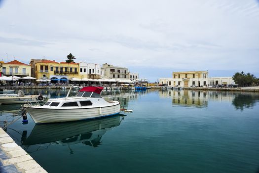 View at sea port of Rethymno, the Crete island, Greece. The town is famous for its venetian architecture and beautiful views.