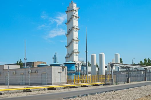 Manufacturing oxygen manufactory electric steel plant on blue sky background