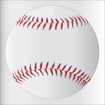 A new white baseball with red stitching on a faded white background.