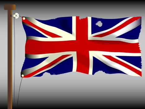 The British Union Flag, or Union Jack when used on board ship, damaged by cannon and musket ball fire.