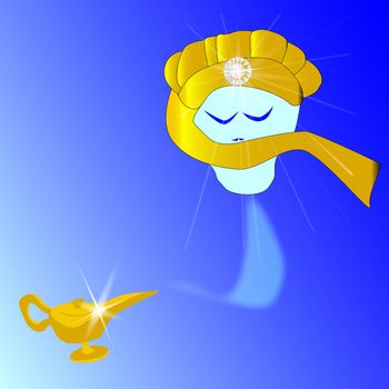 A genie floating from a magic lamp