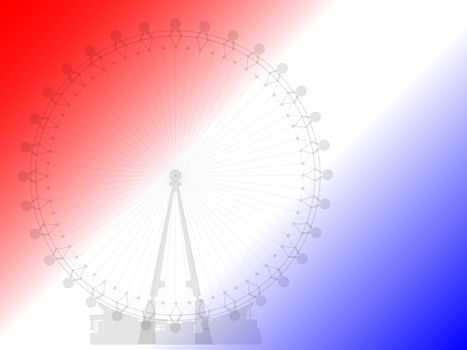 The London Eye faded against a red white and blue, patriotic background.