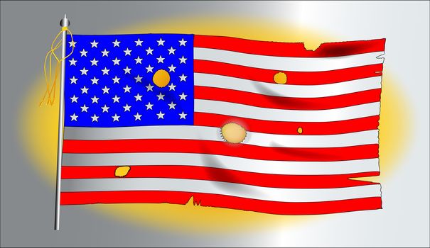 The American flag, the Stars and Stripes against a golden background.