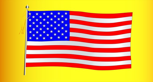 The American flag, the Stars and Stripes against a golden background.