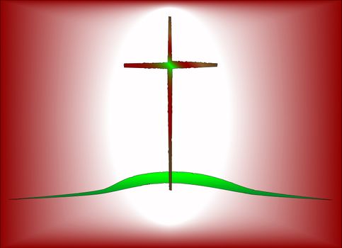The cross of Jesus on the green hill.