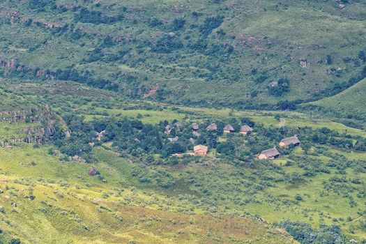 View from the road to the Sentinel parking area into Kwazulu-Natal. Thendele Camp is visible