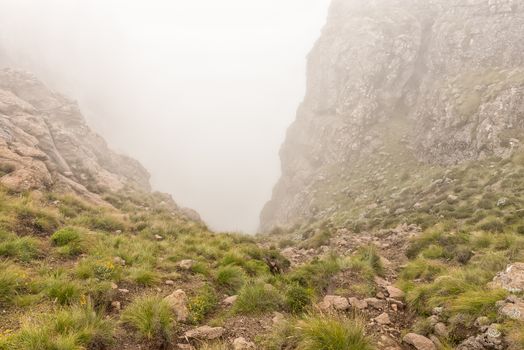 Top of the Sentinel Gully, the alternative route to the top of the Amphitheatre in the Drakensberg