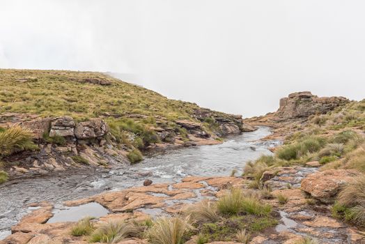 The Tugela River at the top of the Tugela Falls, the second tallest waterfall on earth, 948m tall