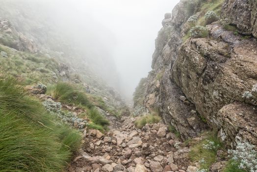 The Sentinel Gully, the alternative route to the top of the Amphitheatre in the Drakensberg