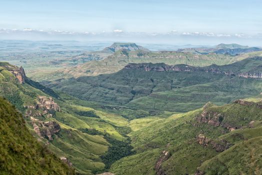 View from the road to the Sentinel parking area into Kwazulu-Natal. Thendele Camp is visible