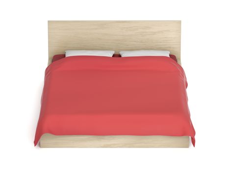 Comfort bed with red duvet on white background