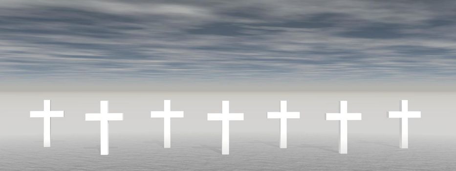 cross on clouds background and sky - 3D rendering