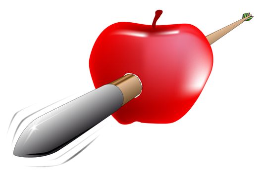 A arrow in fshot through a red apple as per 'William Tell'.